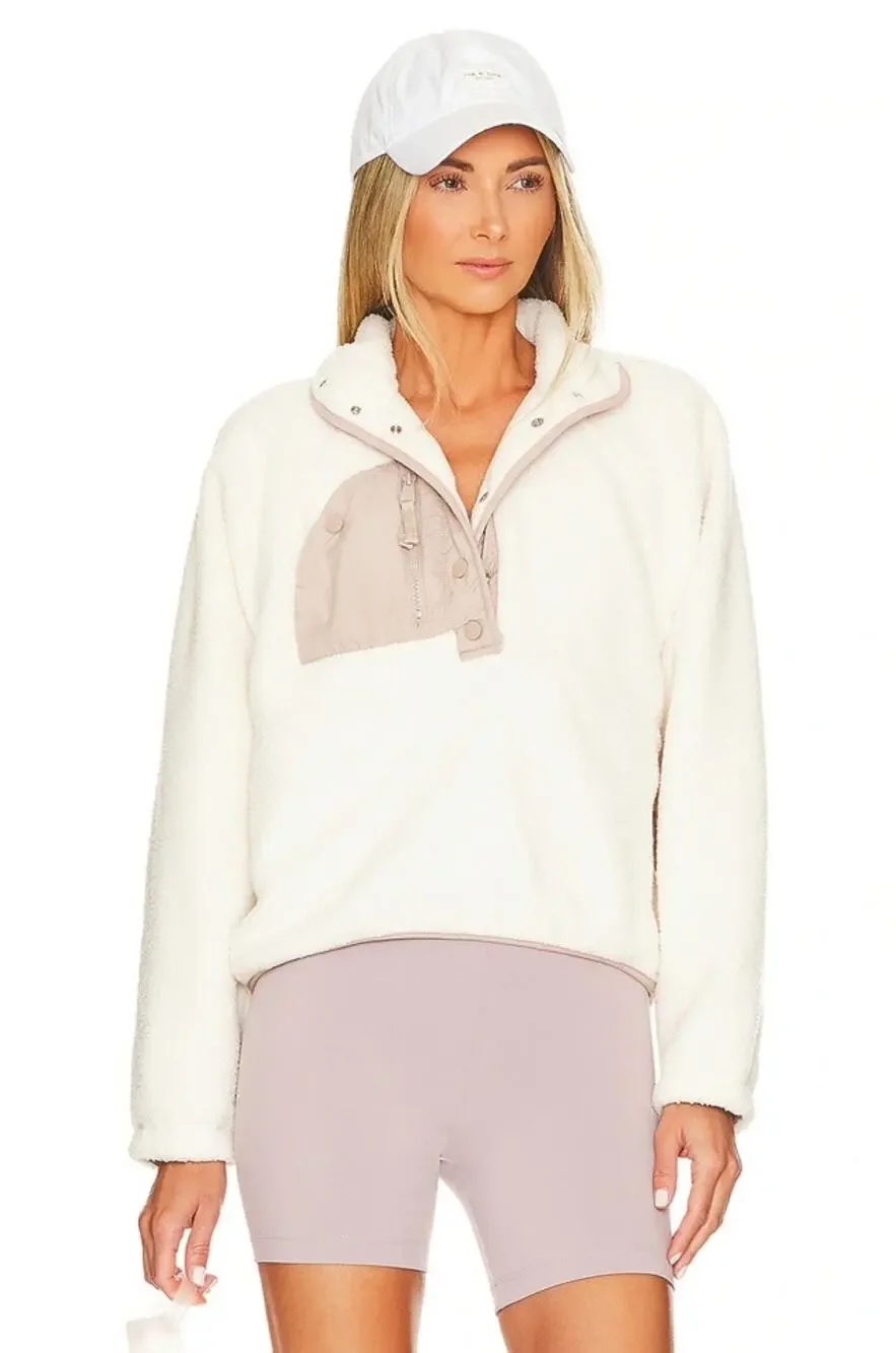 Free People Movement Womens S Cream Sherpa Fleece Snap Pullover Jacket